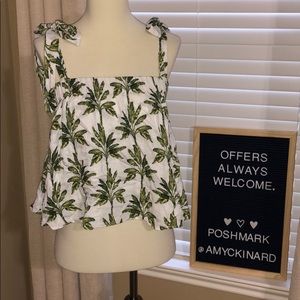 Show Me Your MuMu Palm Leaf Linen Tie Strap Top